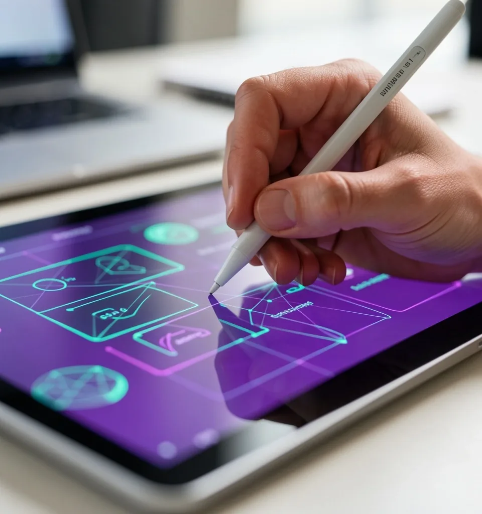 Diseñador trabajando en una interfaz digital con Figma
