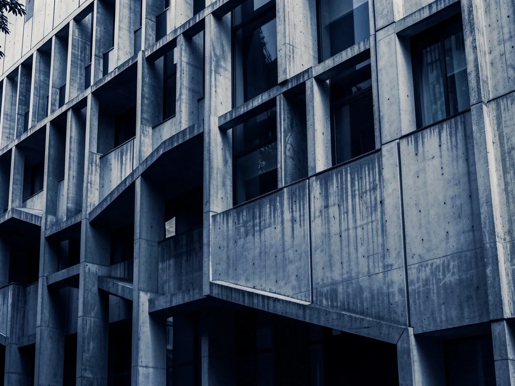 Arquitectura brutalista de Buenos Aires con líneas geométricas estructurales